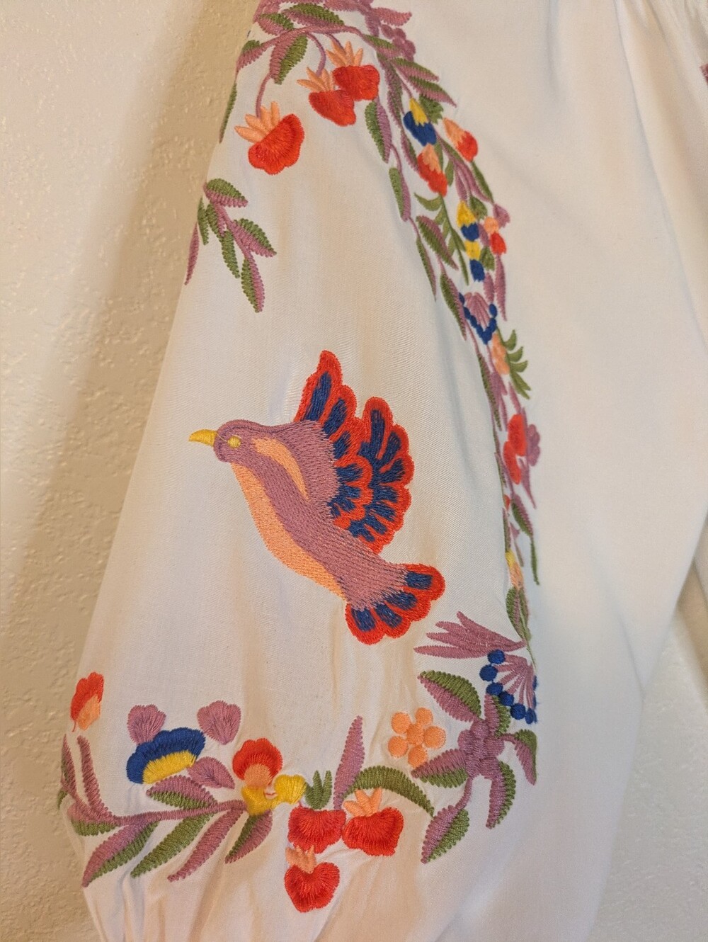 Luna Moon Embroidered Peasant Top with Colorful Floral Detail - Picture 4 of 8
